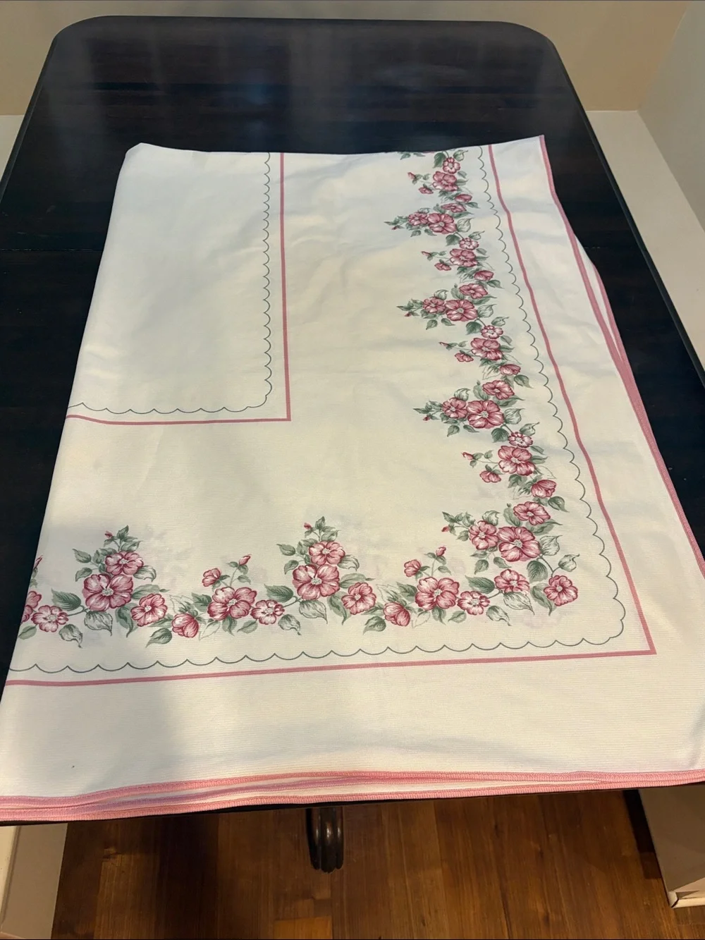 Floral Border Pink and White Tablecloth